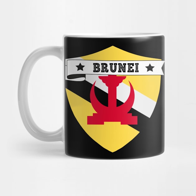 BRUNEI COUNTRY SHIELD, MINIMALIST BRUNEI FLAG, I LOVE BRUNEI by Just Simple and Awesome